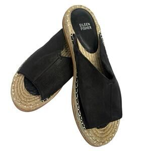 Eileen Fisher Milly Blk Brushed Espadrille Slip In Sandals Sz 9.5 Fit Like 8.5